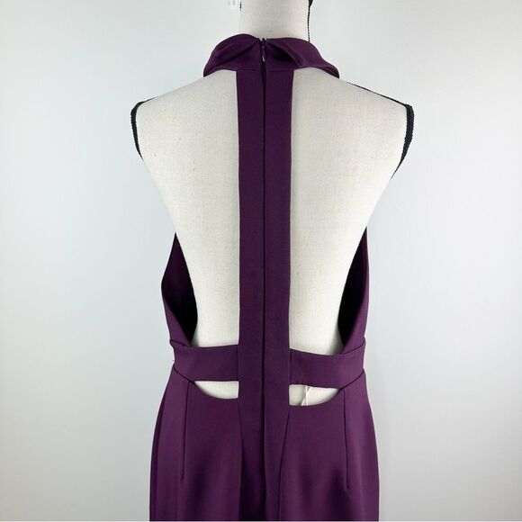 FRAMED Burgundy Deep-V Neck Evening Dress Cut-out Back Front Wrap Slit New Sz L - Picture 4 of 13